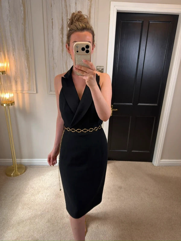 Karen Millen Black Halterneck Tuxedo Dress 12