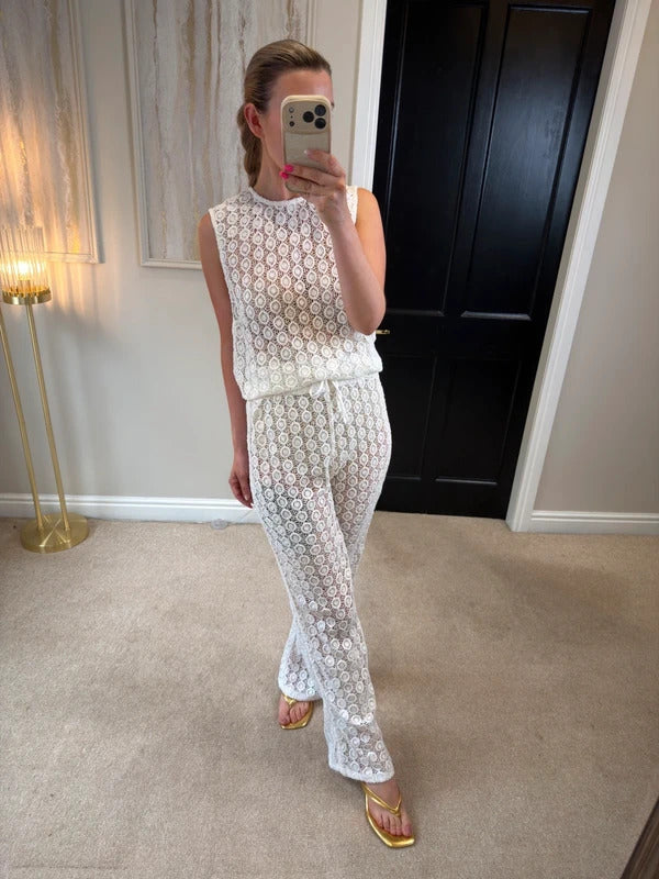 Vita Grace White Sheer Lace Co Ord One Size