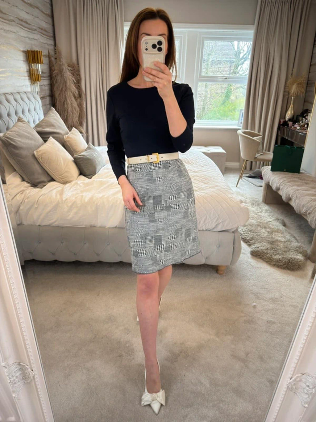 Hobbs Navy Dogtooth Print Dress 6
