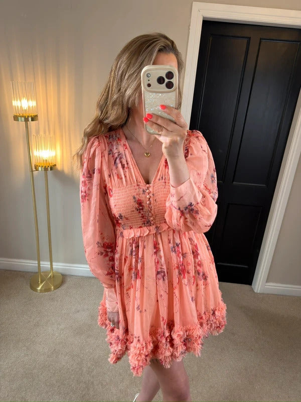 BNWT Anne Louise Boutique Pink Floral Frill Dress 8