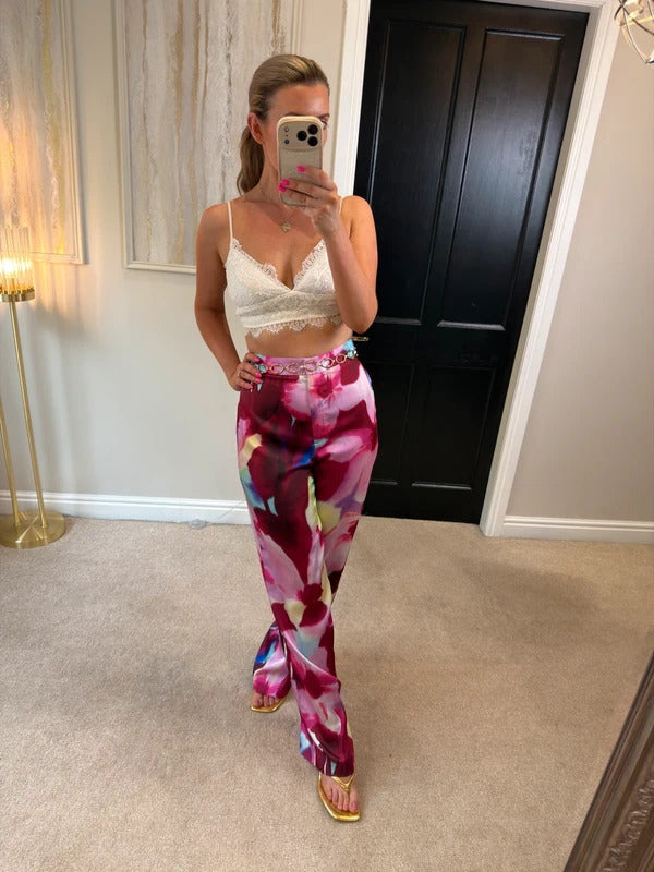 Zara Multicoloured Satin Wide Leg Trousers Small