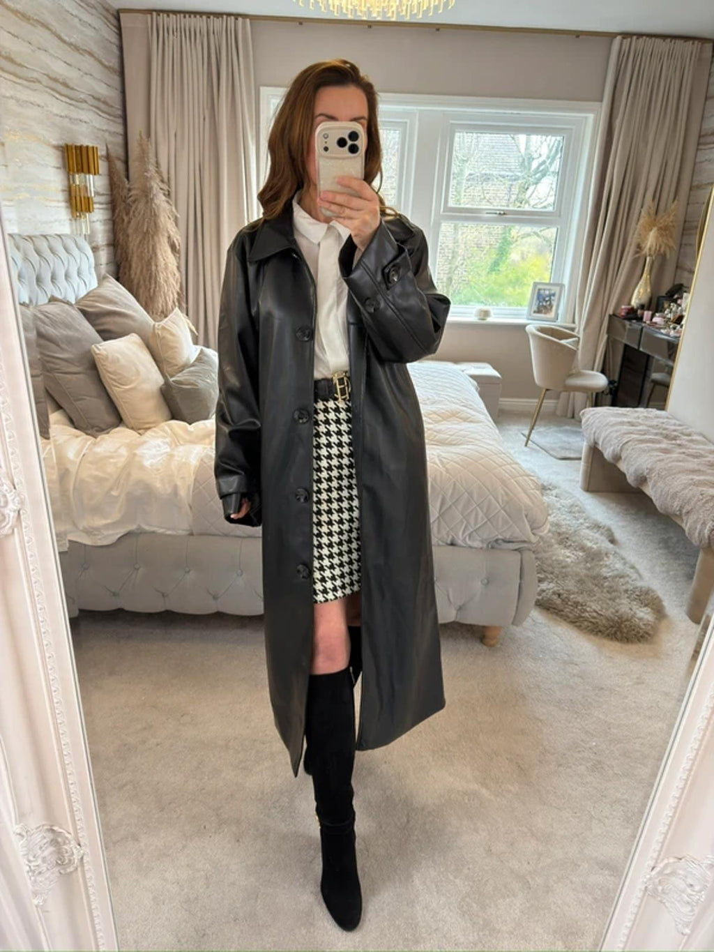NA-KD Black PU Oversized Trench Coat 6-10