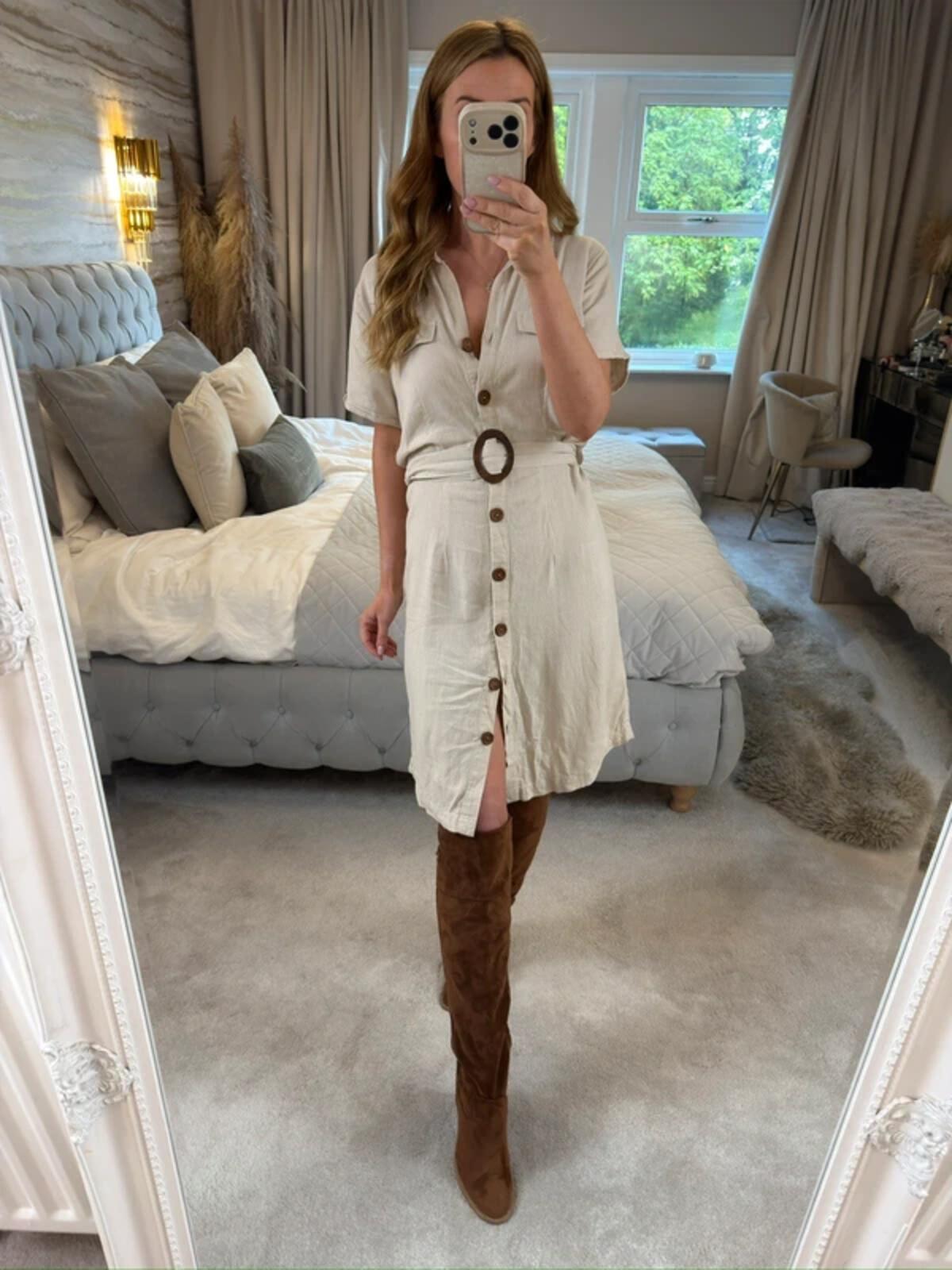 Kaleidoscope Cream Linen Mix Belted Shirt Dress 12