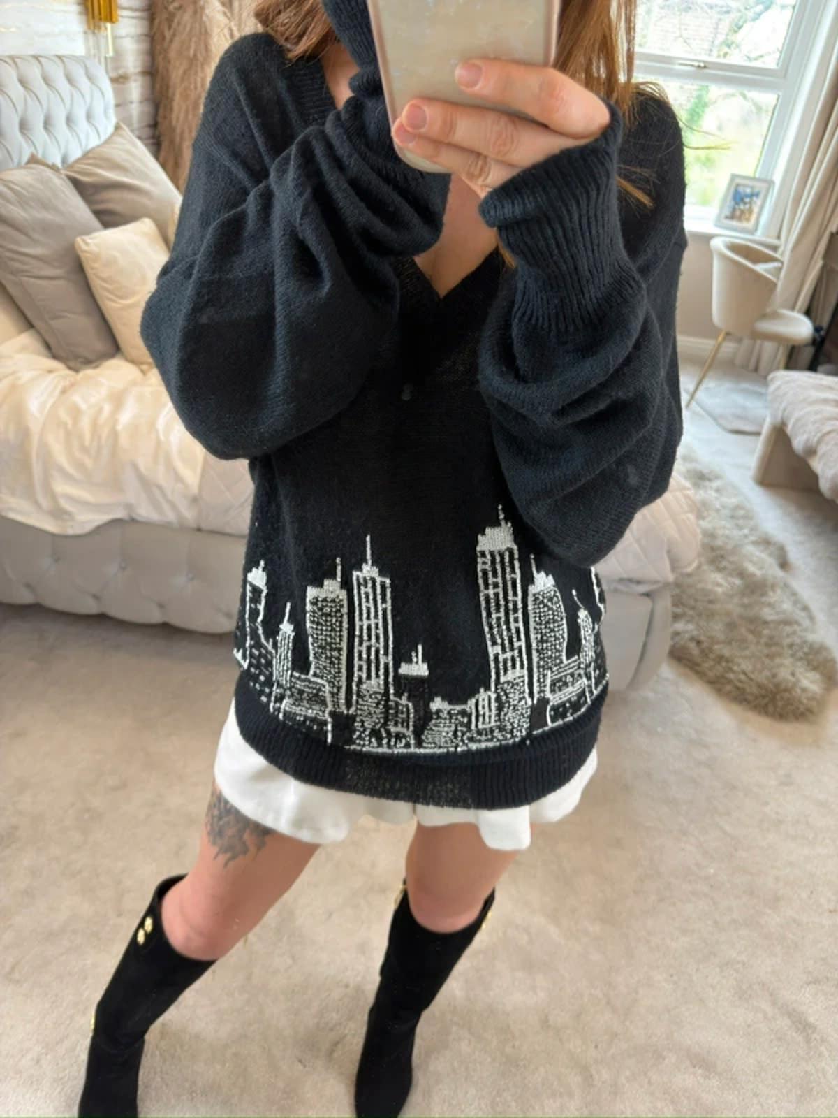 Wildfox Couture Black Oversized Sequin City Skyline Knit XS