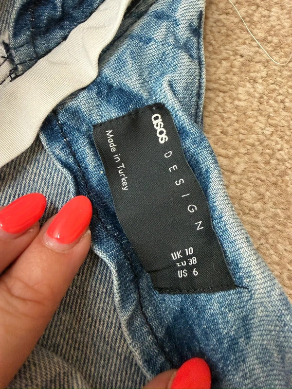 ASOS Denim One Shoulder Puff Sleeve Retro Style Mini Dress Size 10