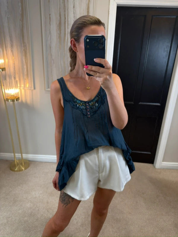 Vintage River Island Navy Boho Blouse 14