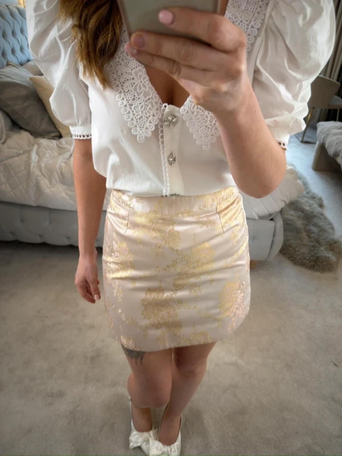 Miss Selfridge Rose & Gold Metallic Mini Skirt 6