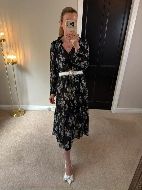 H&M Black Floral Sheer Oversized Dress XS