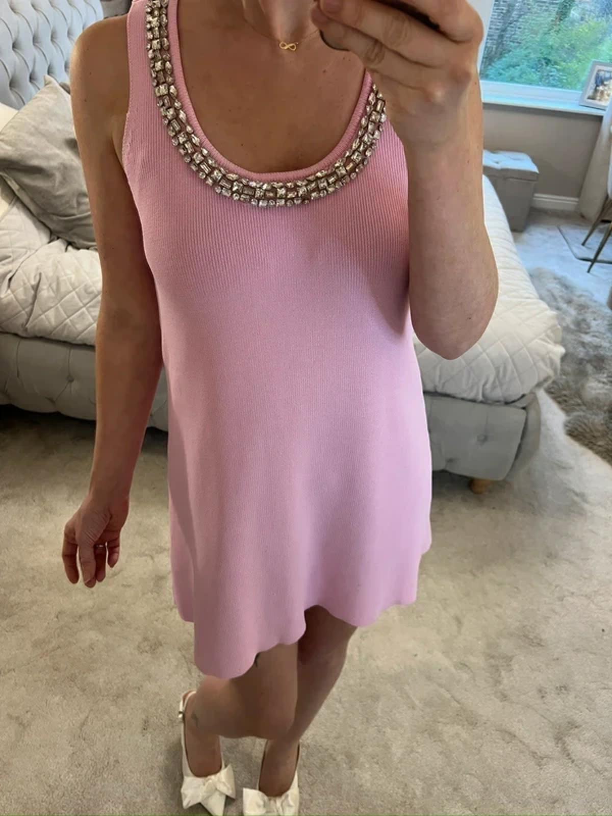 Zara Pink Knitted Embellished Mini Dress Small
