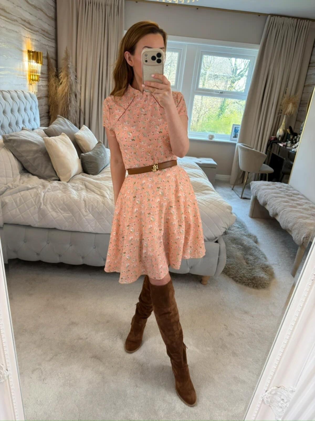 H&D Pink Floral Oriental Dress Large