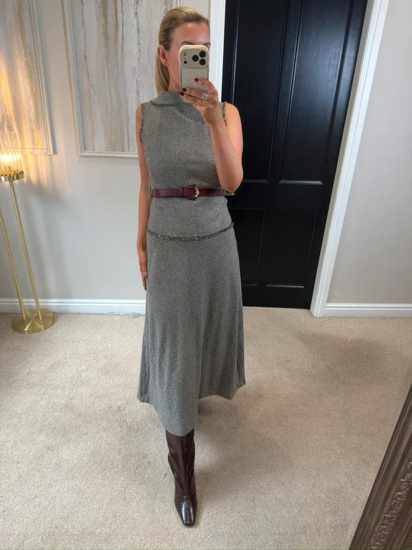BNWT Zara Brown / Grey Tweed Style Midi Dress XS