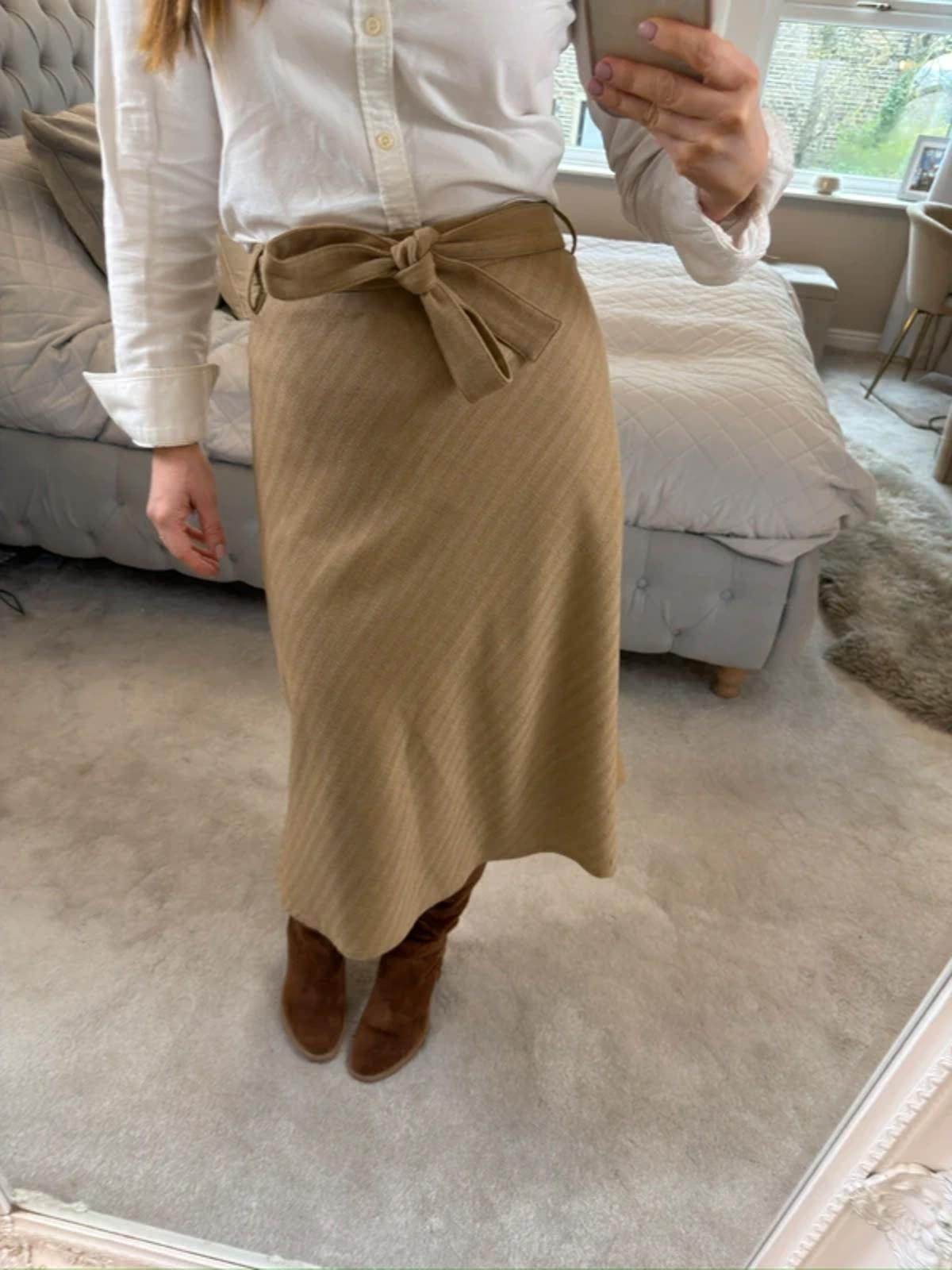 Vintage Hauber Beige Wool Blend Midi Skirt 14/16