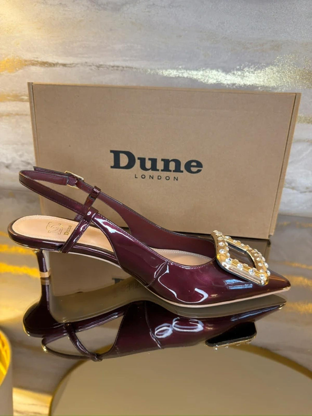 Dune Burgundy Patent Diamanté Heels 4