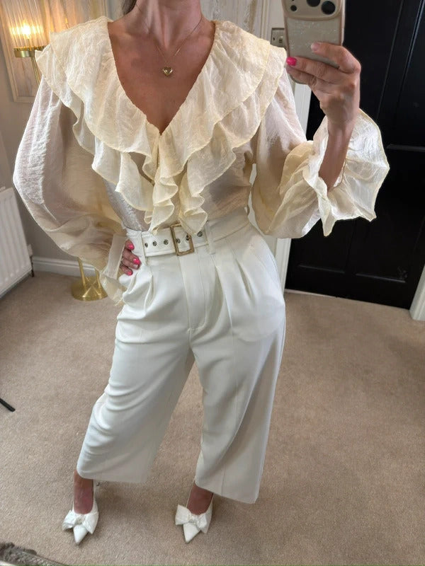 M&S Cream Frill Textured Blouse 18