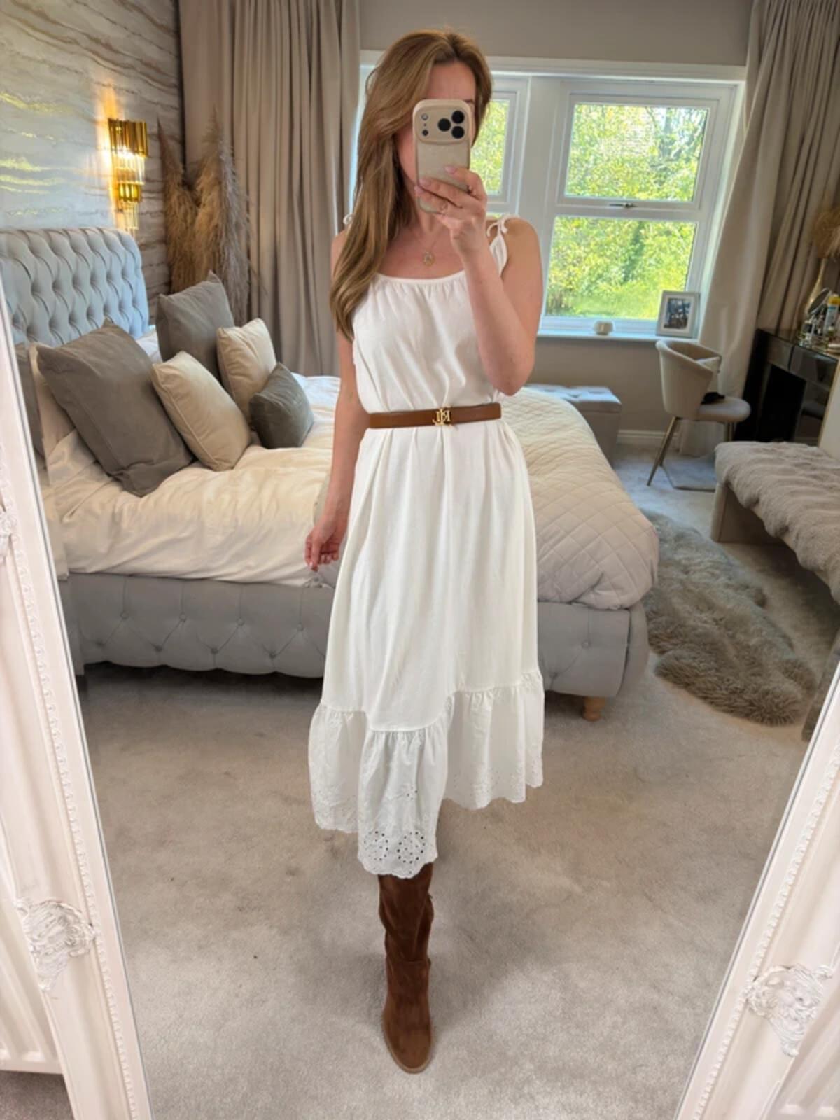 BNWT Next White 100% Cotton Broderie Anglaise Midi Dress 12