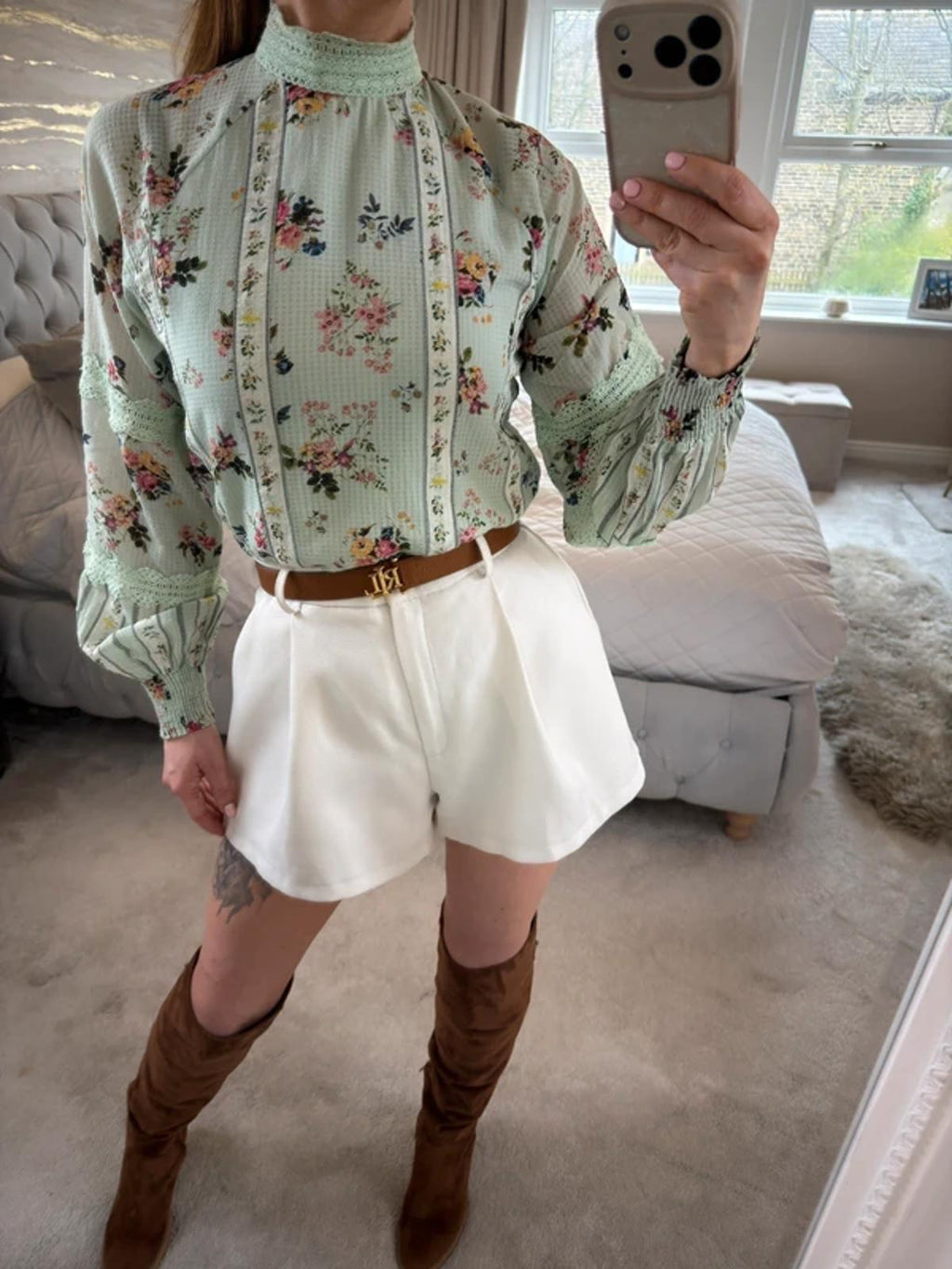 Hermant & Nandita Mint Green Floral Lace Blouse XS