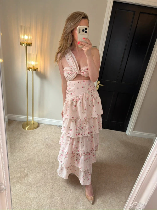 Anne Louise Boutique Touch of Rose Pink Floral Tiered Maxi 8
