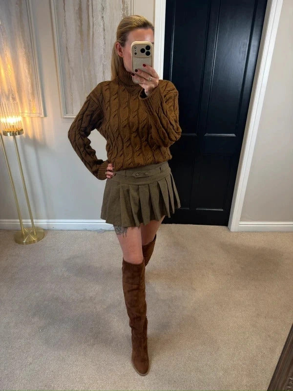 M&S Brown Cable Knit Roll Neck Jumper Medium