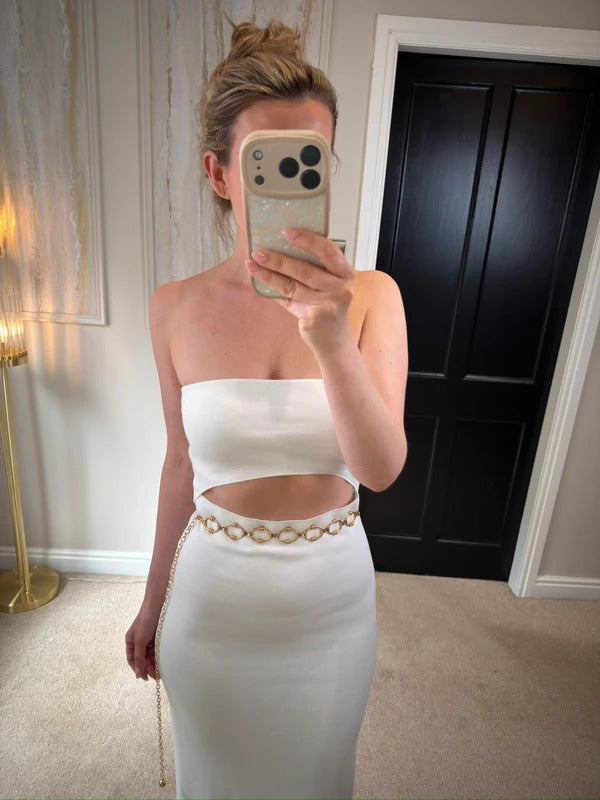 BNWT Zara White Cut Out Strapless Midi Dress