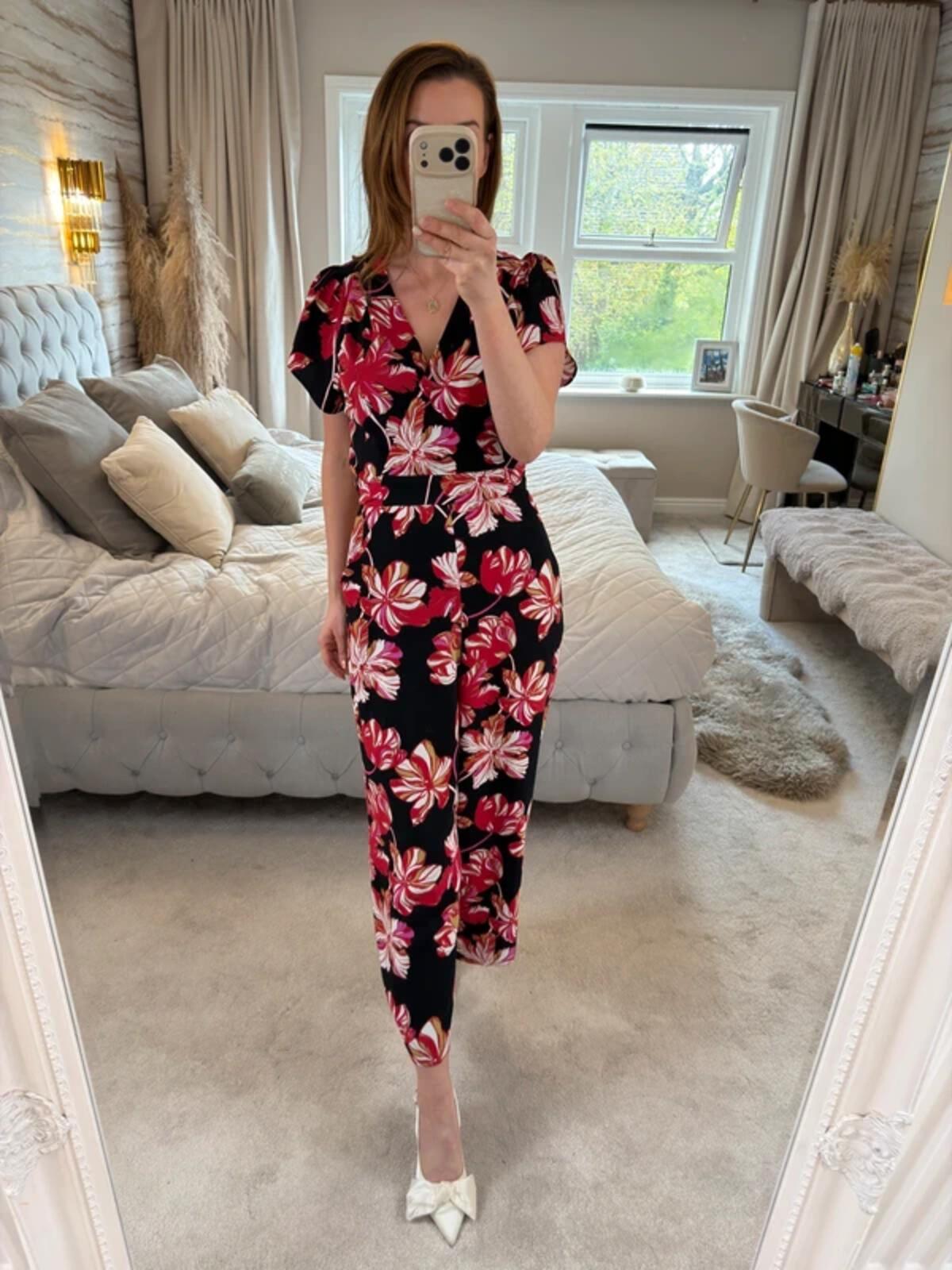 Whistles Black & Red Floral Jumpsuit Small