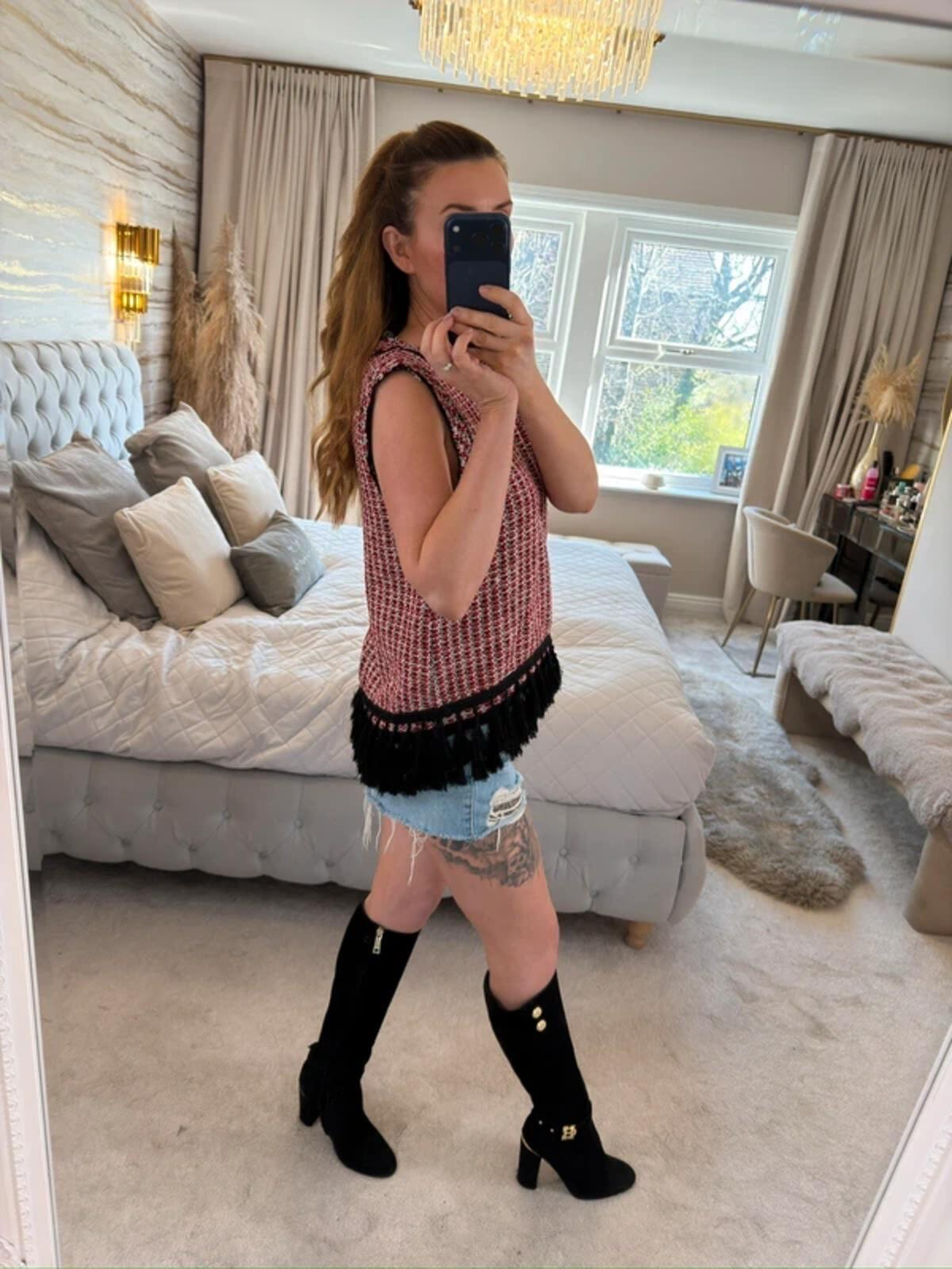 Zara Red Tweed Fringe Blouse Small