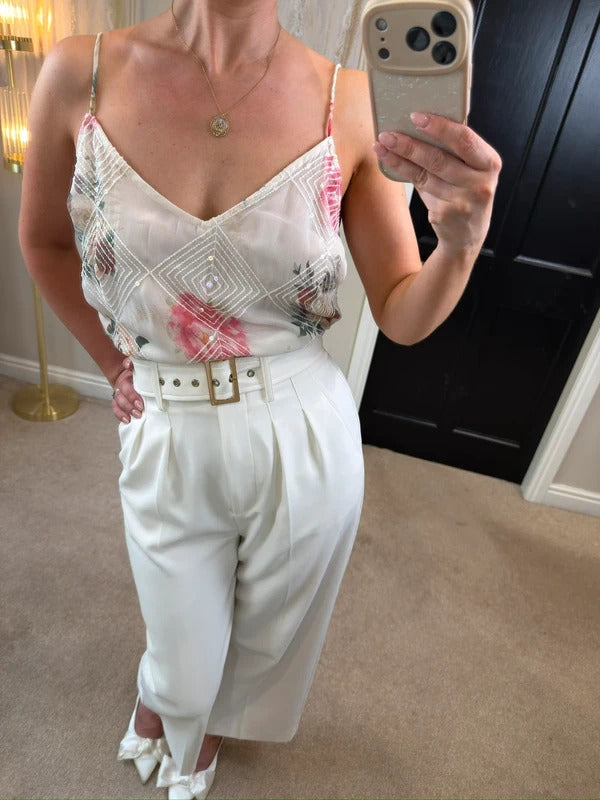 River Island Sequin Floral Frill Cami Blouse 16