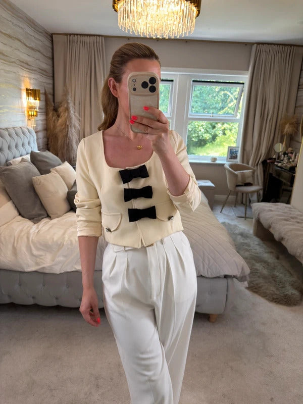 BNWT Sister Jane Cream & Black Bow Jacket Small