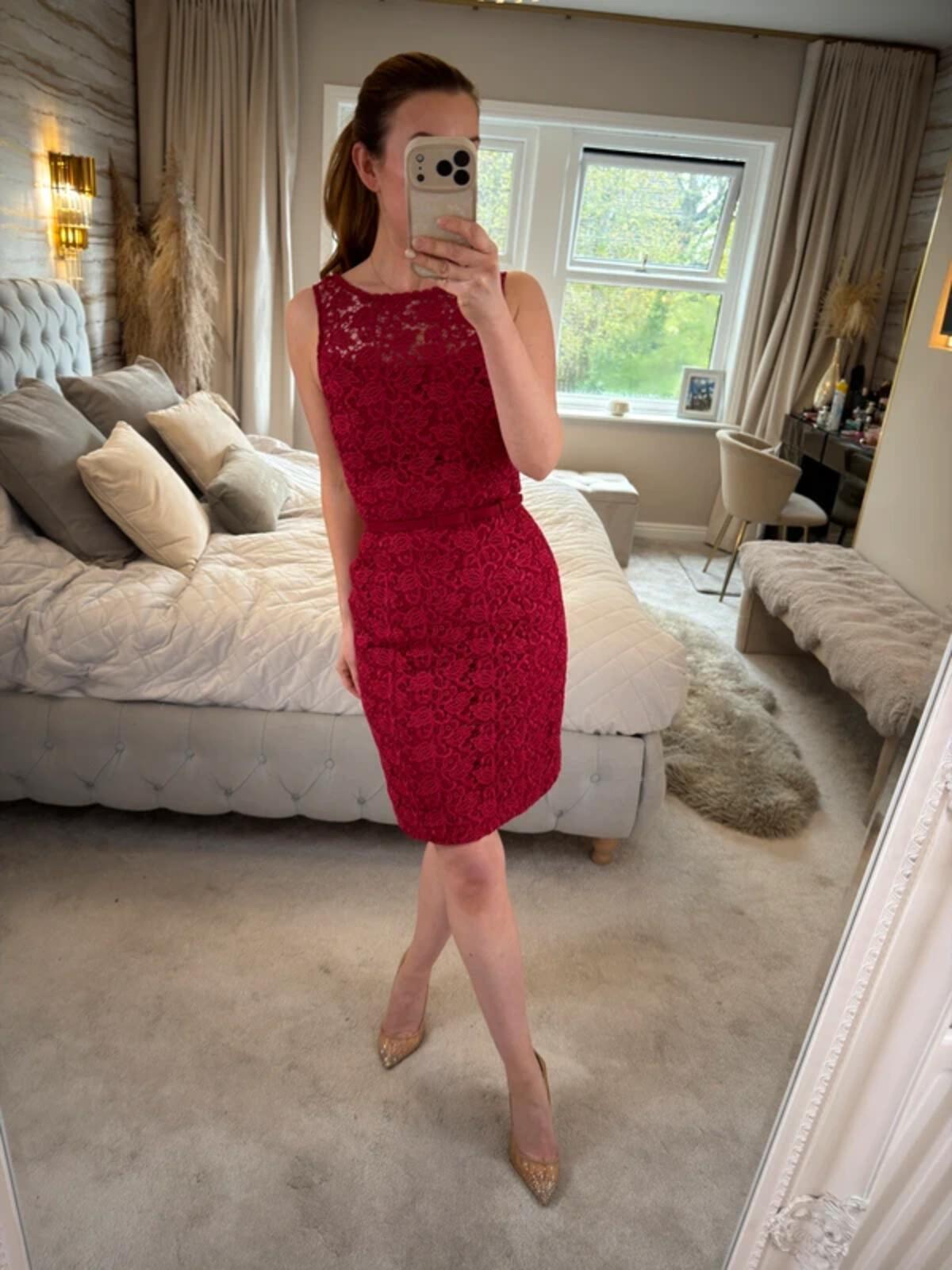 White House Black Market Red Lace Dress Small