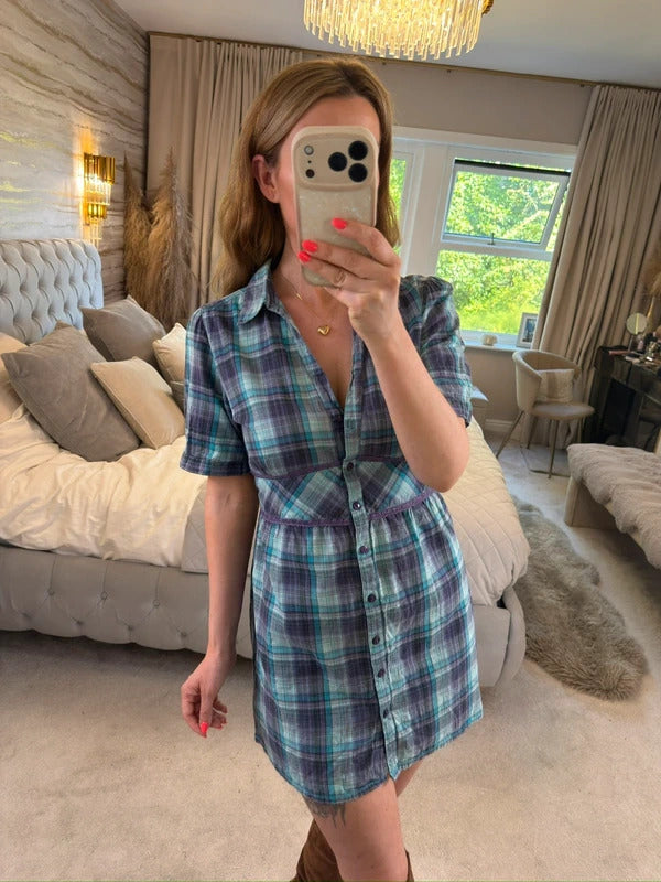 Vintage Cherokee Blue & Purple Check Tunic 14