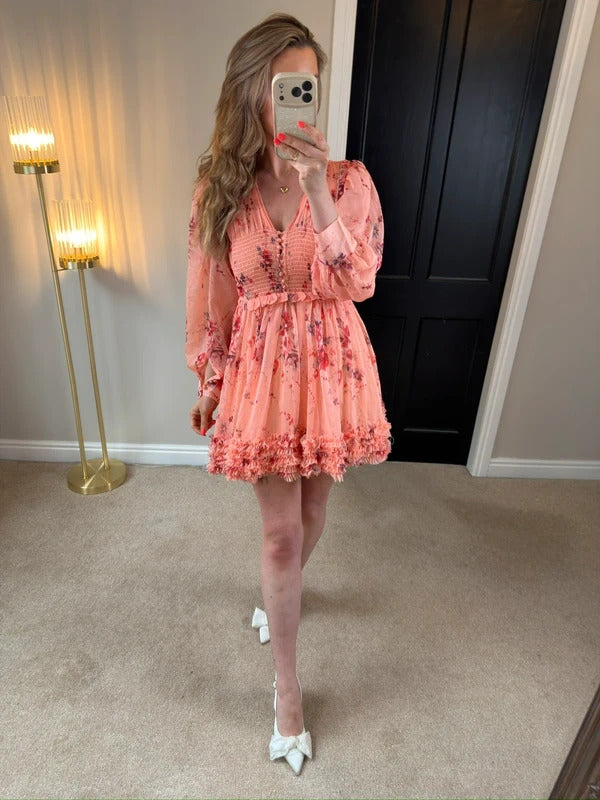 BNWT Anne Louise Boutique Pink Floral Frill Dress 8