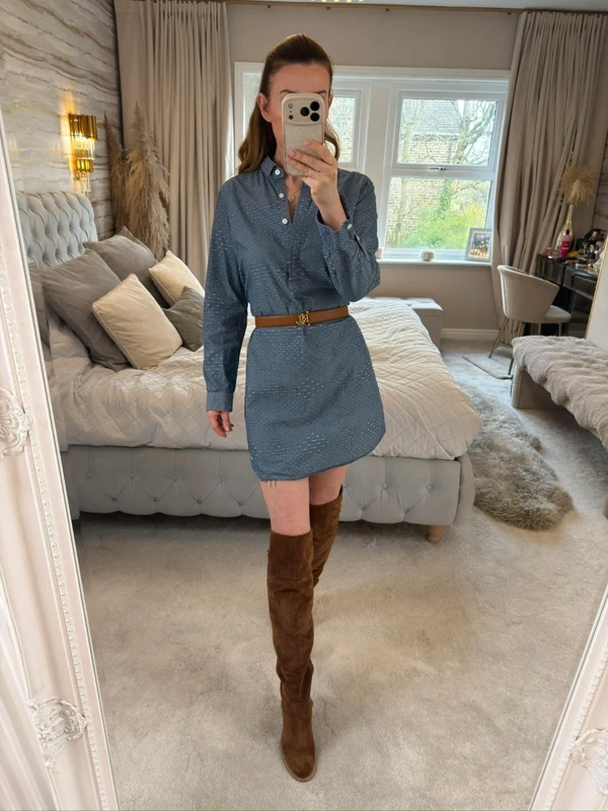 Jack Wills Blue Textured Belted Shirt Dress 8