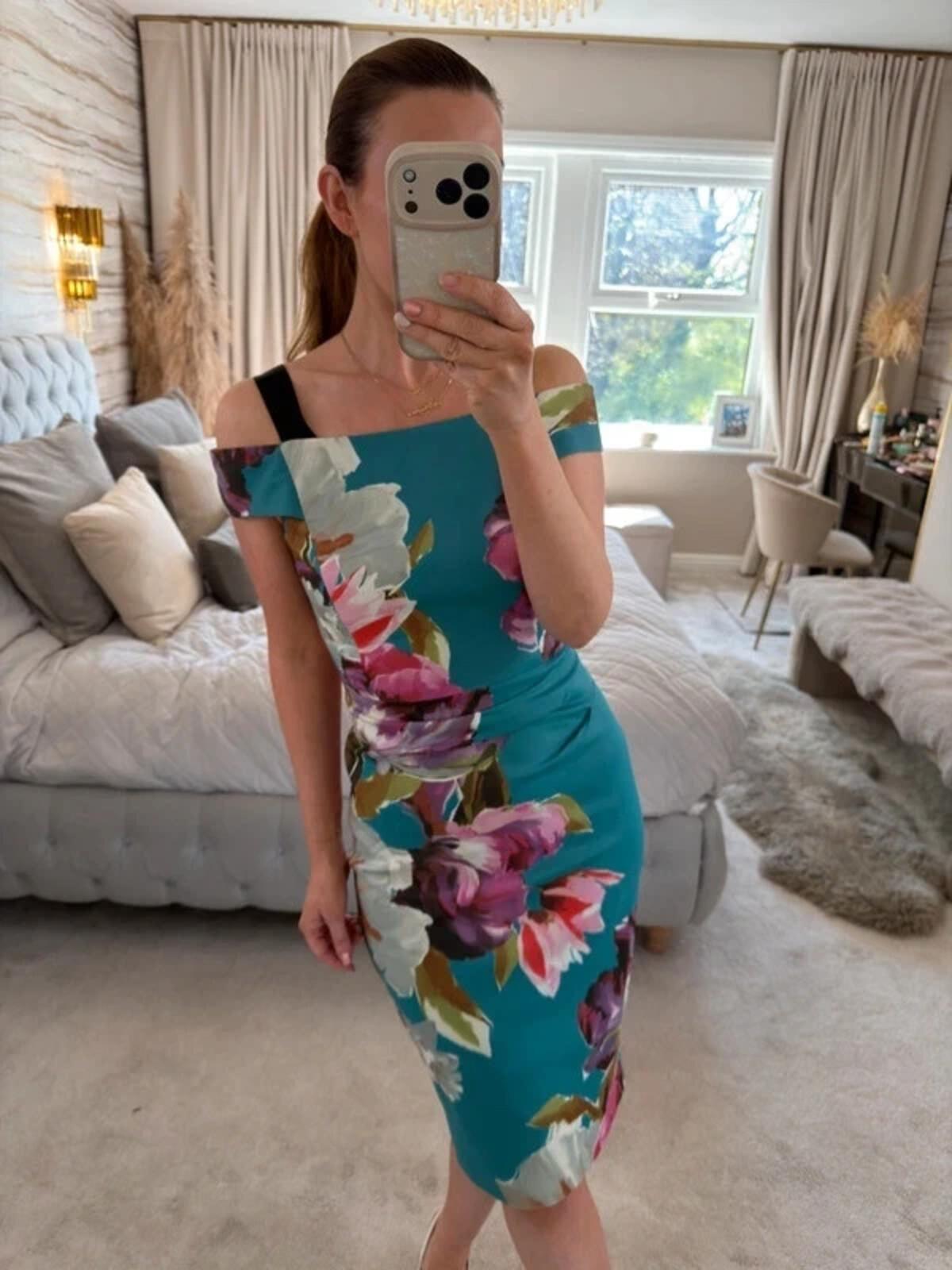 Karen Millen Teal Floral Dress 10