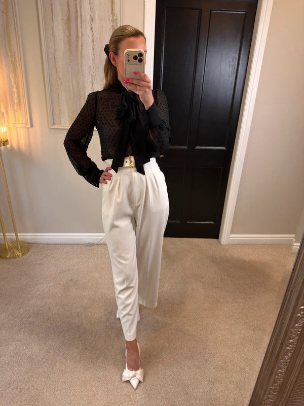 Altuzarra Black Sheer Dobby Bow Blouse Size XS