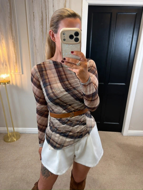 Zara Brown Semi Sheer Asymmetrical Top Small