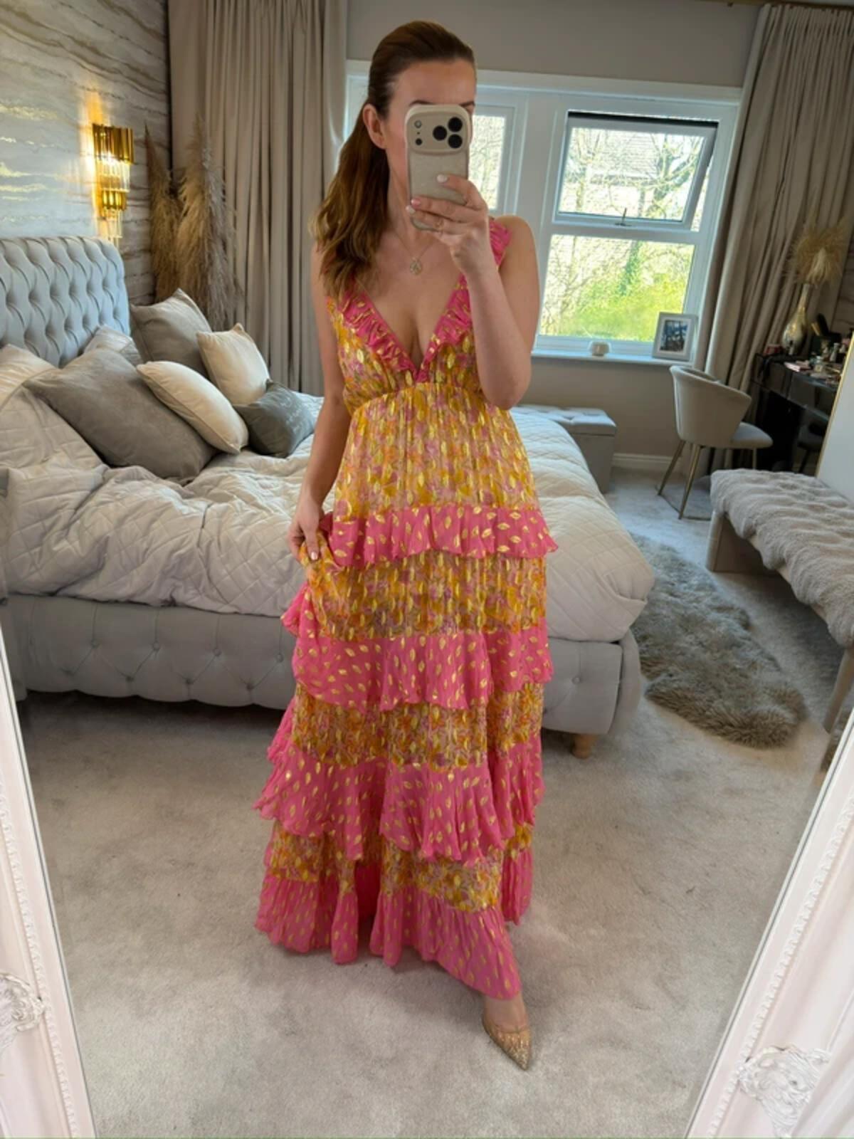 Miss June Pink & Gold Bohemian Maxi Dress One Size