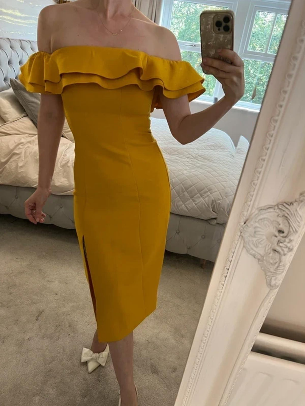 Topshop Yellow / Mustard Frill Midi Dress 6
