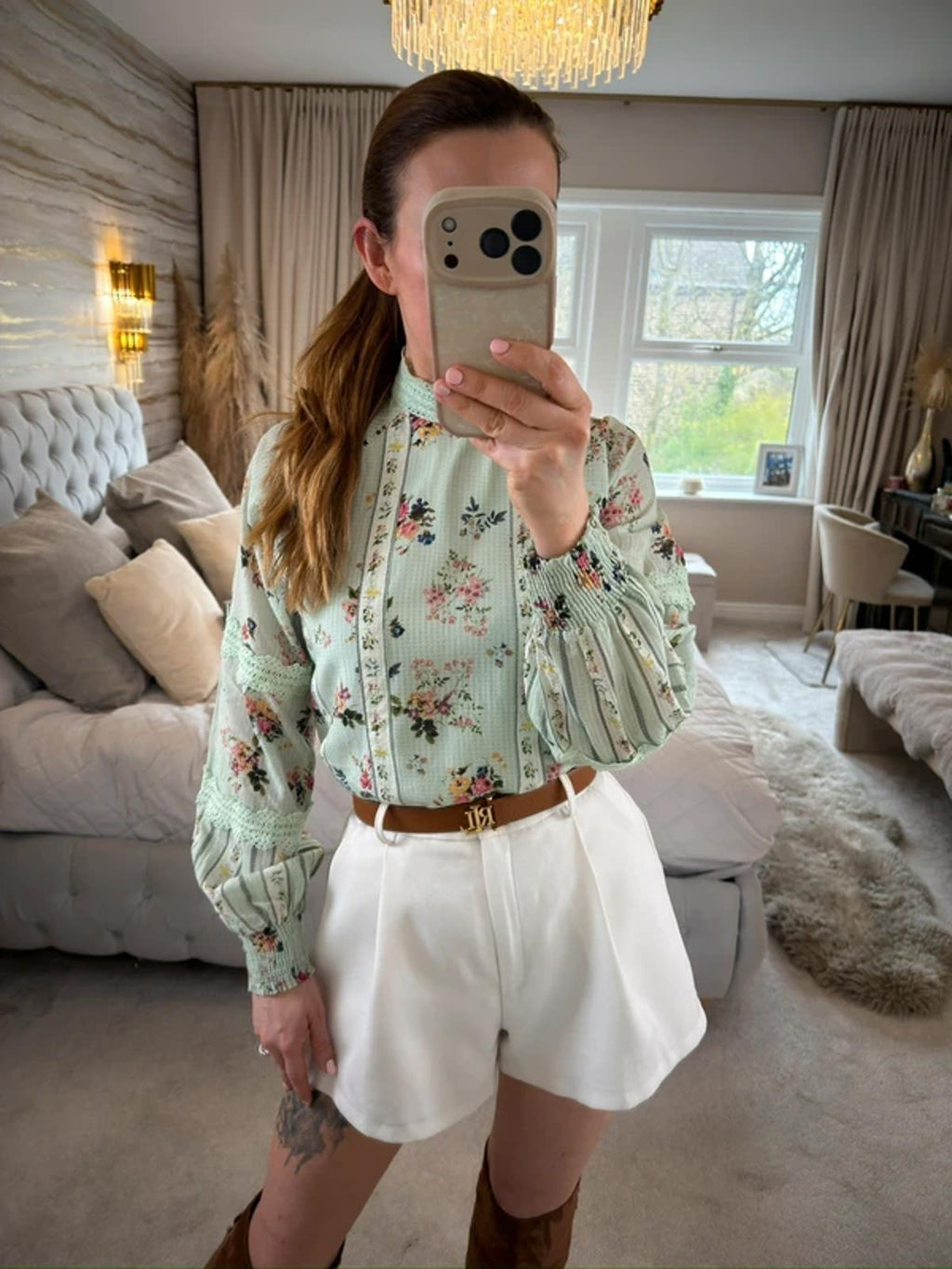 Hermant & Nandita Mint Green Floral Lace Blouse XS