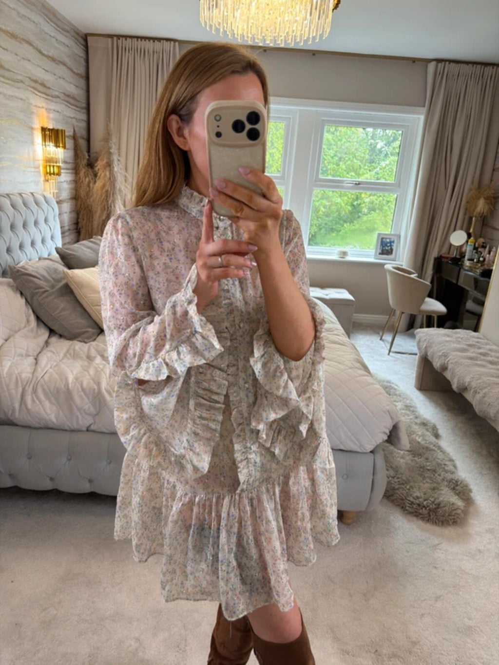 River Island Multicoloured Sheer Boho Frill Dress 10