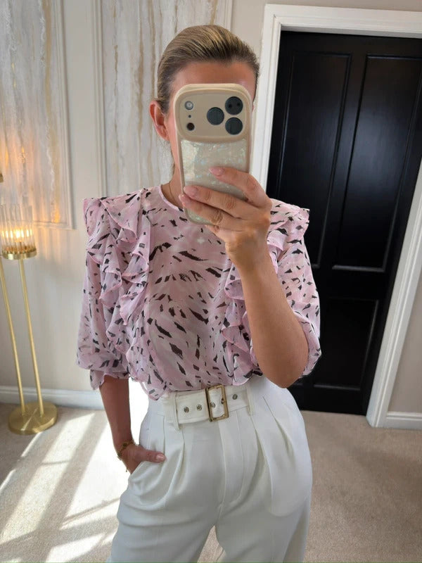 River Island Light Pink Frill Sheer Blouse 10