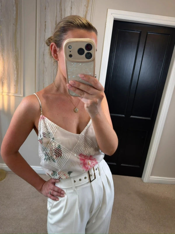 River Island Sequin Floral Frill Cami Blouse 16