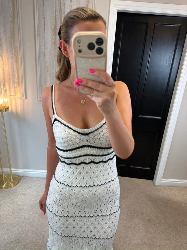 Boutique White & Black Crochet Midi Dress Small