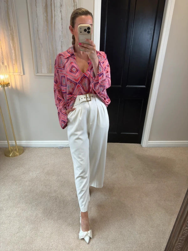 BNWT Gold & Silver Paris Pink Satin Oversized Blouse One Size
