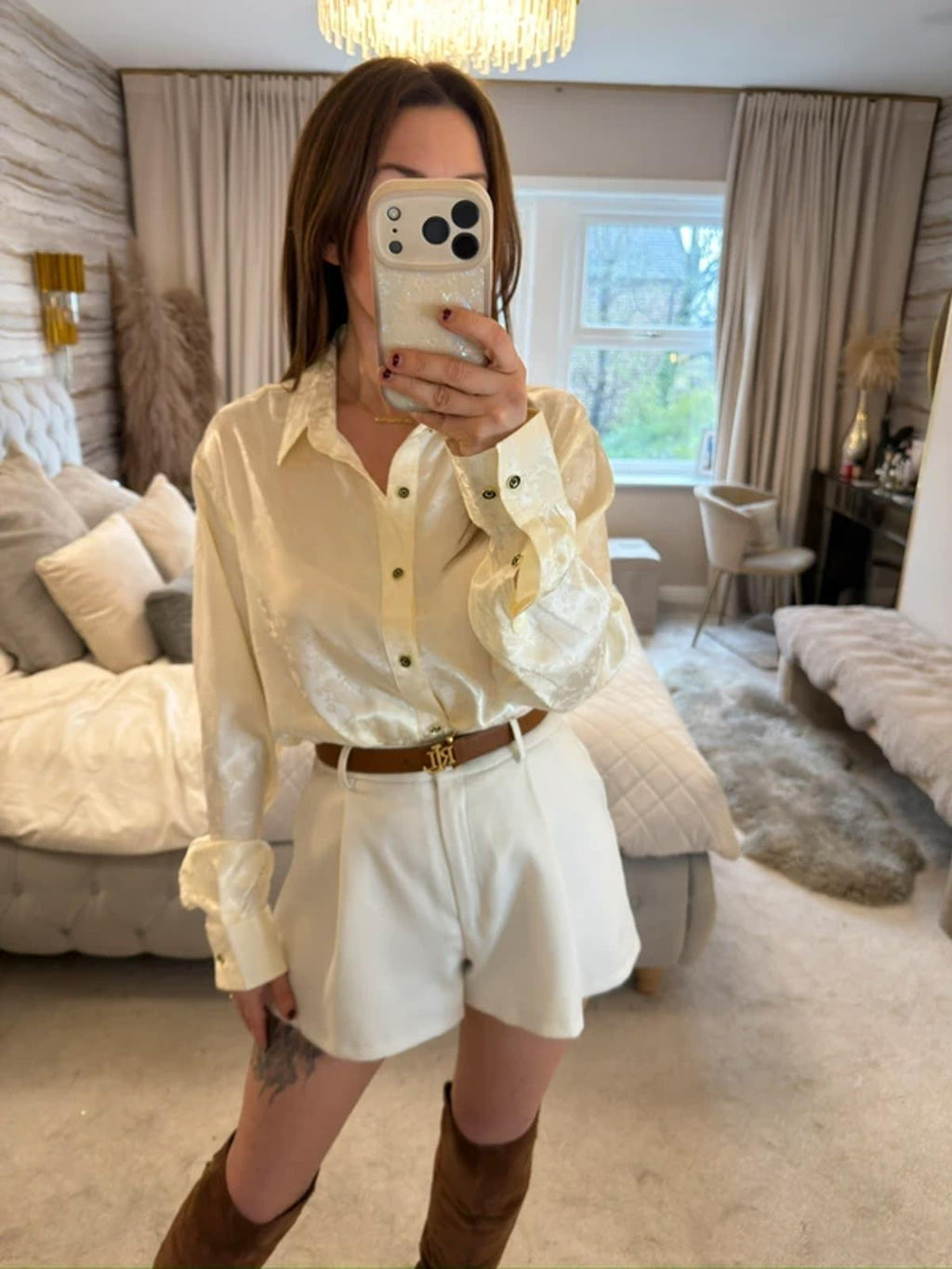 BNWT Cream Floral Satin Shirt Small