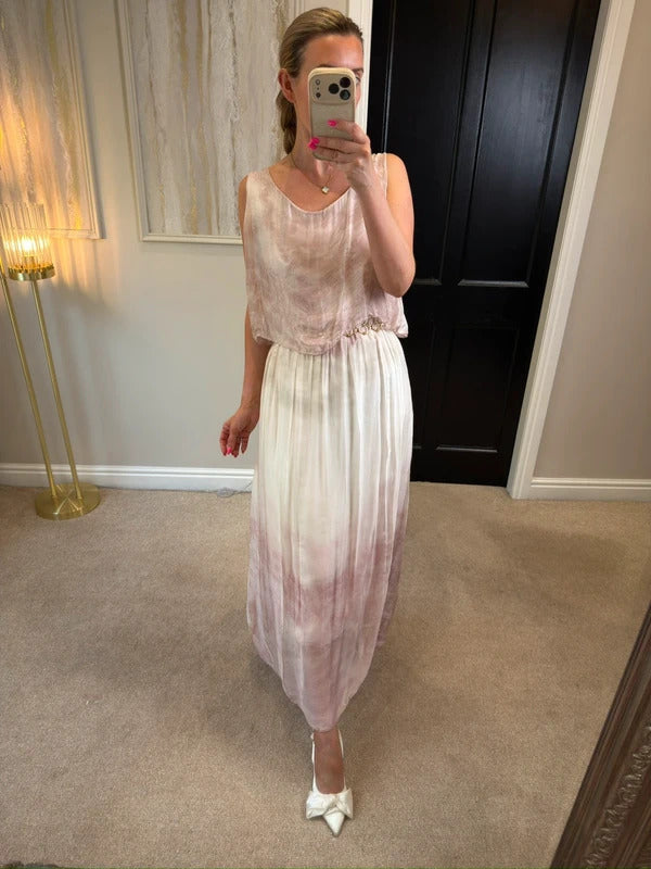 Boutique Pink & White Maxi Dress One Size