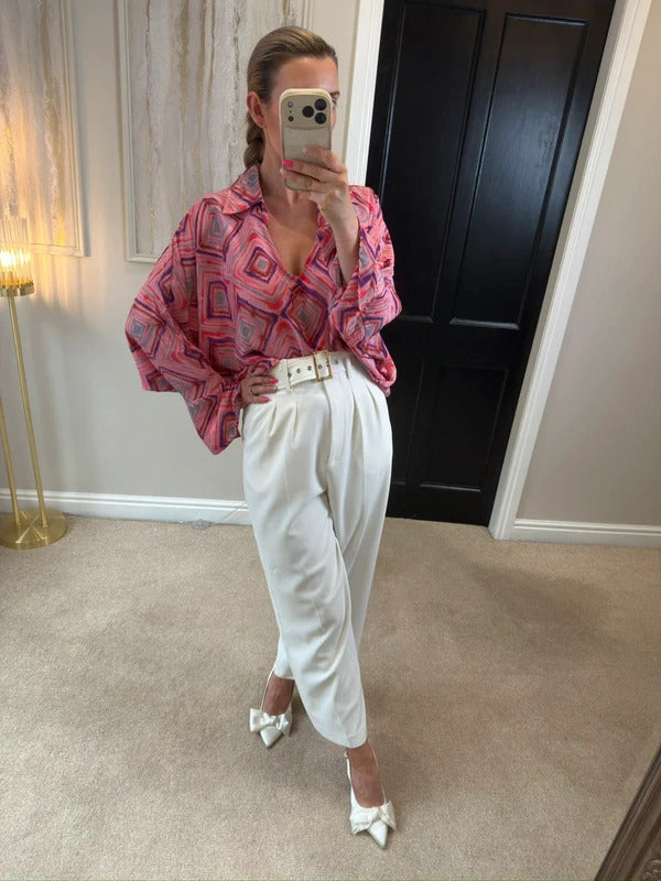BNWT Gold & Silver Paris Pink Satin Oversized Blouse One Size