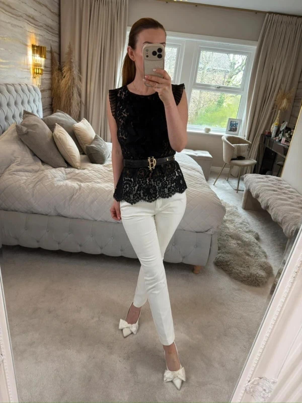 Eci New York Black Lace Frill Blouse 6