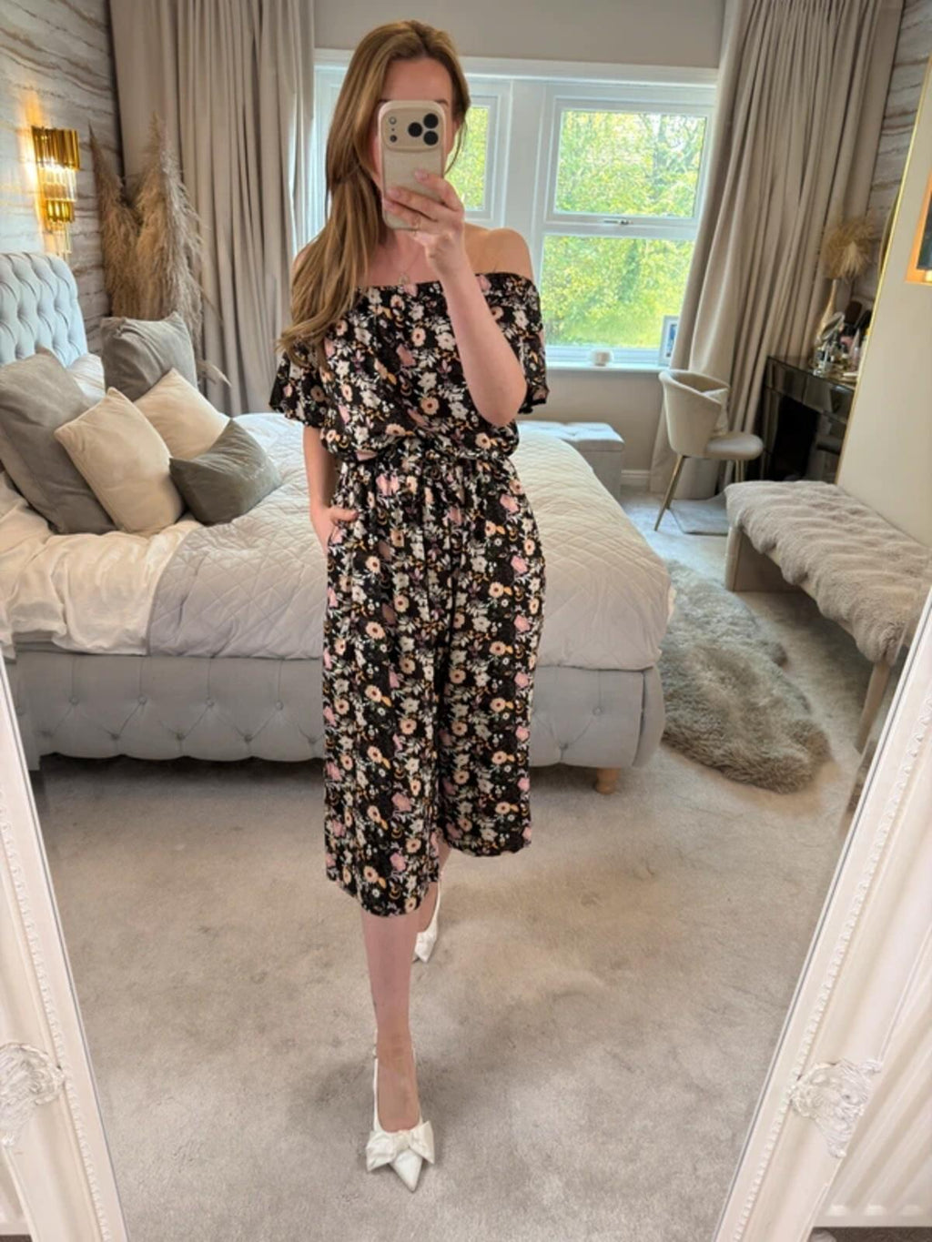 Joe Browns Black Floral Off The Shoulder Cropped Jumpsuit 12
