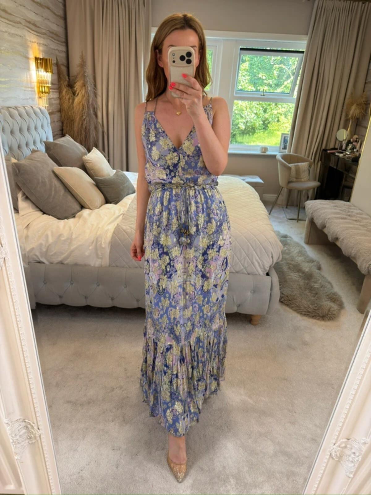 River Island Lilac & Gold Boho Tassel Maxi Dress 8