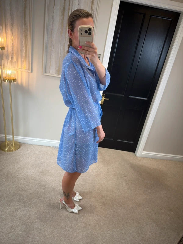 TU Light Blue Love Heart Sheer Shirt Dress XL