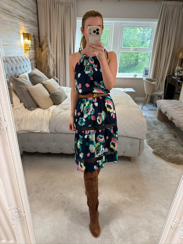 M&S Navy Floral Tassel Beach Sundress 8